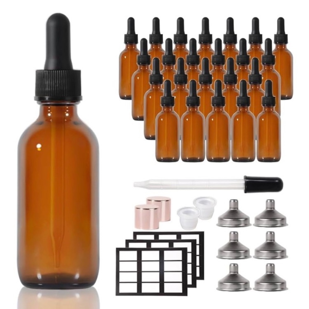 2oz Amber Dropper Bottle, 24P, Glass Bottle, Leak Proof Travel Pipettes Dropper